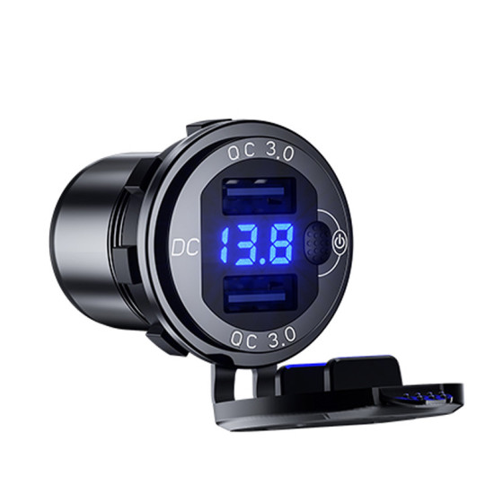 BIKETEC PRO MOTOCIKLO LIZDAS 2X USB-A 3.0 QC SU VOLTMETRU (EL)