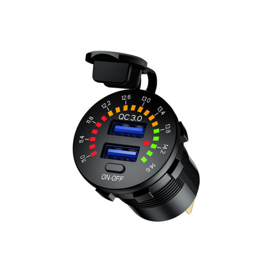 BIKETEC PRO GNIAZDO MOTOCYKLOWE 2X USB 3.0 QC Z WOLTOMIERZEM (EL)