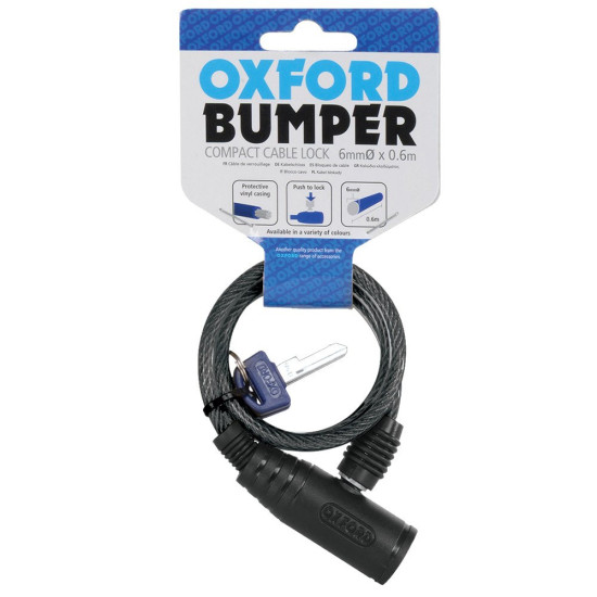 OXFORD apsaugos nuo vagystės buferio trosinė spyna dūmų spalvos raktu 6 mm x 600 mm juoda