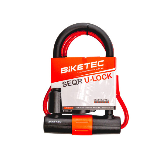 BIKETEC SEQR U formos spyna su trosu. Dydis: 10 mm trosas, 1,2 m su spyna 180 mm x 260 mm, 3 raktai, 16 mm apkaba