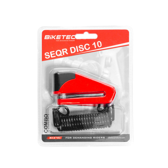 BIKETEC SEQR BLOKADA TARCZY HAMULCOWEJ- BOLEC / TRZPIEŃ 10MM, ROZMIAR: 98,5MM X 53,6MM, 3KLUCZE, LINKA ZABEZPIECZAJĄCA