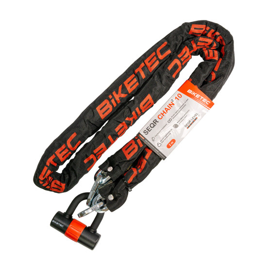 BIKETEC SEQR grandinė CP 2M su spyna, 3 raktais, 10 mm kilpa