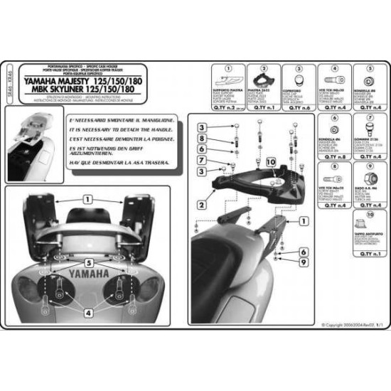 KAPPA STELAŻ KUFRA CENTRALNEGO YAMAHA MAJESTY 125 / 150 / 180 (01-11) ( BEZ PŁYTY )