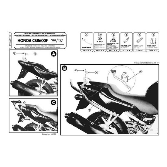 KAPPA STELAŻ KUFRA CENTRALNEGO HONDA CBR 600F (99-09) ( BEZ PŁYTY )
