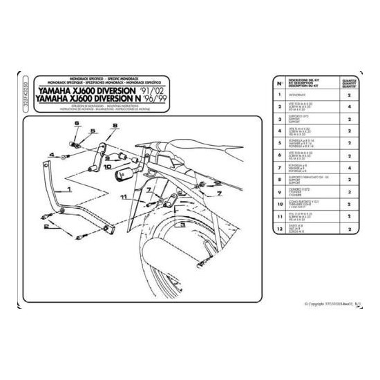 KAPPA VIRŠUTINIO DĖŽĖS LAIKIKLIS YAMAHA XJ 600 DIVERSION (91-03), DIVERSION N (96-99) (BE PLOKŠTELĖS)
