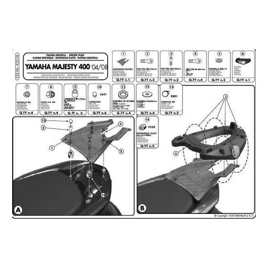 KAPPA VIRŠUTINIO DĖŽĖS RĖMAS YAMAHA MAJESTY 400 (04-14) (SU MONOLOCK PLOKŠTELE)