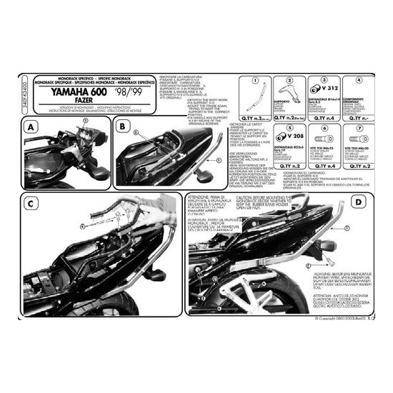 KAPPA STELAŻ KUFRA CENTRALNEGO YAMAHA FZS 600 FAZER (98-03) ( BEZ PŁYTY )