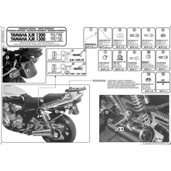 KAPPA VIRŠUTINIO DĖŽĖS LAIKIKLIS YAMAHA XJR 1200 (95-98), XJR 1300 (98-02) (BE PLOKŠTELĖS)