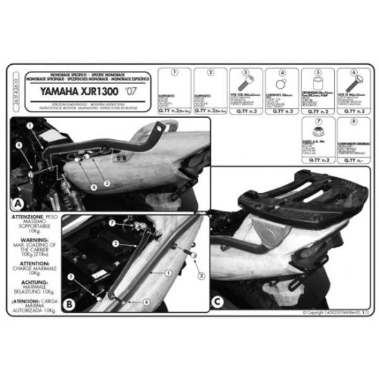 KAPPA CENTRINIO DANGTELIO RĖMAS YAMAHA XJR 1300 (07-14) (BE PLOKŠTELĖS)