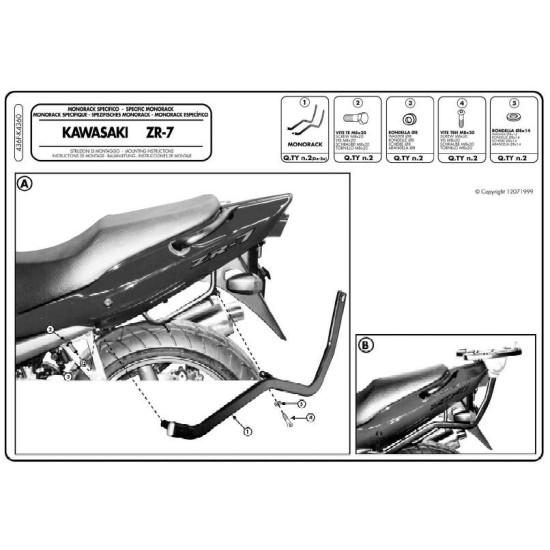 KAPPA VIRŠUTINIO DĖŽĖS RĖMAS KAWASAKI ZR7 / ZR7S 750 (99-04) (BE PLOKŠTELĖS)