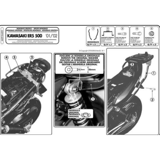 KAPPA VIRŠUTINIO DĖŽĖS RĖMAS KAWASAKI ER5 500 (01-07) (BE PLOKŠTELĖS)