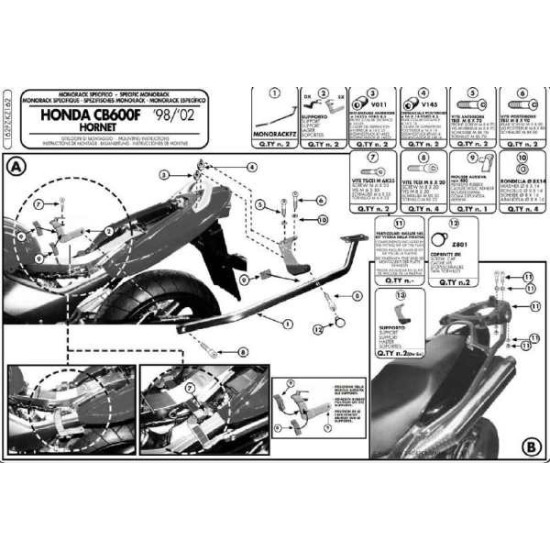 KAPPA VIRŠUTINIO DĖŽĖS RĖMAS HONDA CB 600 HORNET (98-02) (BE PLOKŠTELĖS)