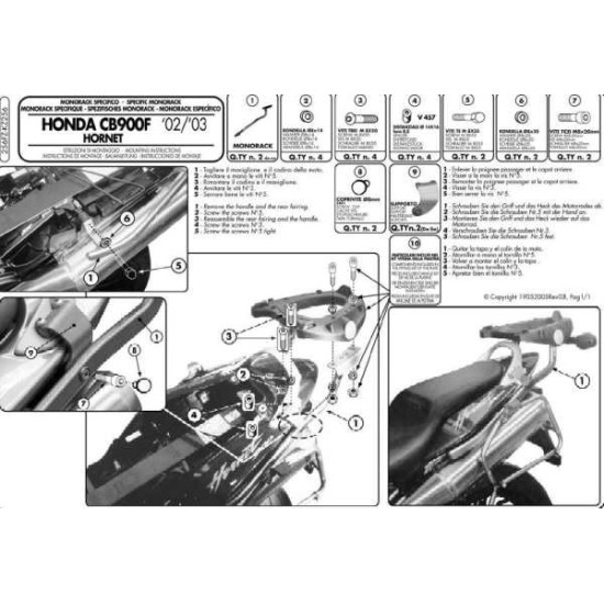 KAPPA VIRŠUTINIO DĖŽĖS RĖMAS HONDA CB 900 HORNET (02-07) (BE PLOKŠTELĖS)