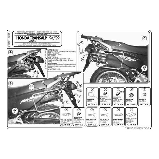 KAPPA MONOKEY ŠONINIS LAIKIKLIS HONDA XL 600V TRANSALP `94-99 - TAIP PAT TINKA MONOKEY KMS K'MISSION ALIUMINIO LAIKIKLIU