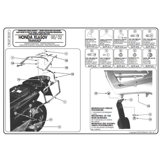 KAPPA MONOKEY SIDE CASE RACK HONDA XL 650V TRANSALP (00-07) - ALSO FOR MONOKEY KMS K'MISSION ALUMINUM CASE