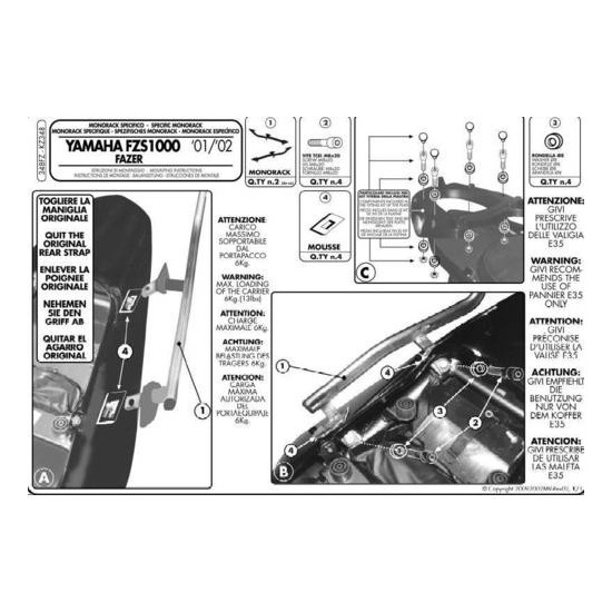 KAPPA VIRŠUTINIO DĖŽĖS RĖMAS YAMAHA FZS 1000 FAZER (01-05) (BE PLOKŠTELĖS)