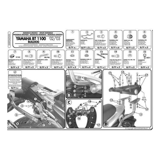 KAPPA VIRŠUTINIO DĖŽĖS RĖMAS YAMAHA BT 1100 BULLDOG (02-09) (BE PLOKŠTELĖS)