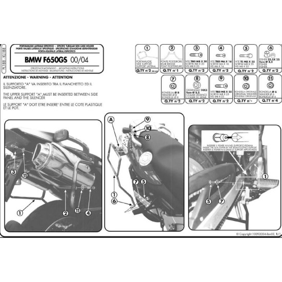 KAPPA MONOKEY SIDE CASE FRAME BMW F 650GS (00-07) - ALSO FOR MONOKEY KMS K'MISSION ALUMINUM CASE
