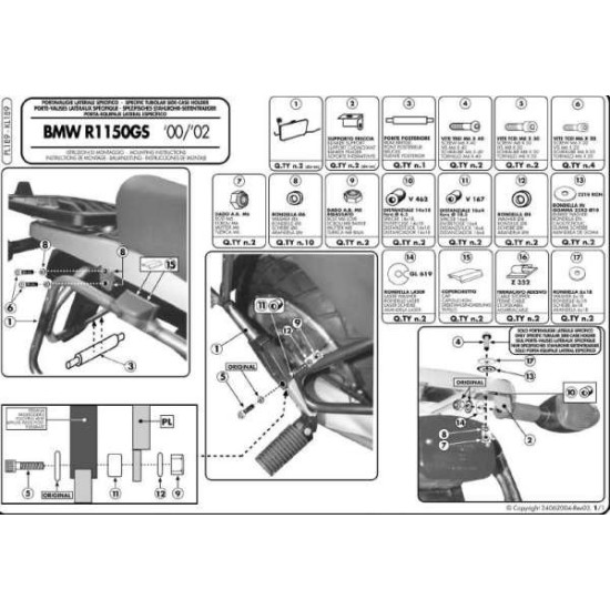 KAPPA MONOKEY SIDE CASE RACK BMW R 1100GS (94-99), R 1150GS (00-03), R 850GS (94-01) - ALSO FOR MONOKEY KMS K'MISSION AL