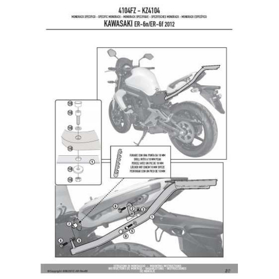 KAPPA VIRŠUTINIS DĖKLĖS RĖMAS KAWASAKI ER-6N / ER-6F 650 (12-16) (BE PLOKŠTELĖS)