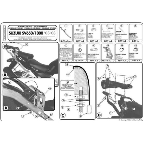 KAPPA CENTRINIS DĖŽUTĖS RĖMAS SUZUKI SV 650 / S '03-'08 SV 1000 '03-'07 (BE PLOKŠTELĖS)