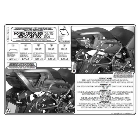 KAPPA STELAŻ KUFRÓW BOCZNYCH MONOKEY SIDE HONDA CBF 500 '04-'12 / 600 / 1000 - TYLKO POD KUFRY K33N K'ROAD