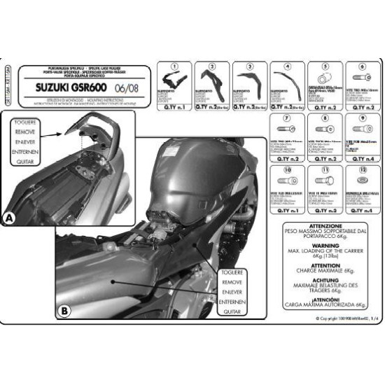 KAPPA VIRŠUTINIO DĖŽĖS RĖMAS SUZUKI GSR 600 (06-11) (SU MONOLOCK PLOKŠTE)