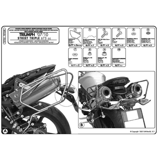 KAPPA ŠONINĖS LAIKIKLIAI (PANELĖS) TRIUMPH Street Triple 675 (07-12) - TAIP PAT TINKA RA314 LENGVAI UŽRAKINAMAS DĖKLAS S