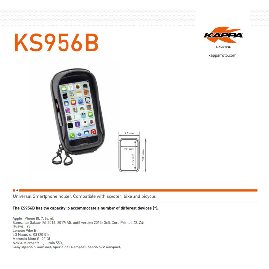 KAPPA krepšys GPS / išmaniesiems telefonams IPHONE 6 / 6S / 7 / 8 SAMSUNG GALAXY NOKIA / MICROSOFT SONY XPERIA su vairu 