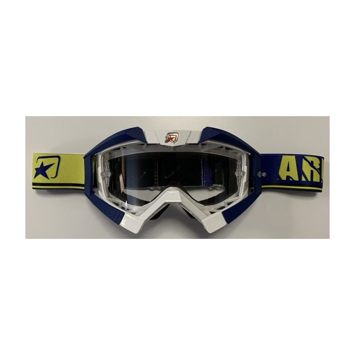 ARIETE GOGLE RIDING CROWS BASIC KOLOR BIAŁY / GRANATOWY / ŻÓŁTY, SZYBKA ANTI FOG, ANTI SCRATCH, UV, ROLL-OFF READY, GĄBK