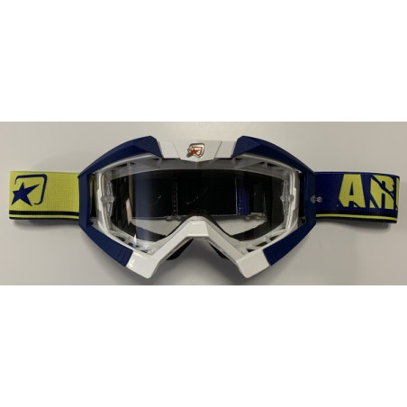 ARIETE GOGLE RIDING CROWS BASIC KOLOR BIAŁY / GRANATOWY / ŻÓŁTY, SZYBKA ANTI FOG, ANTI SCRATCH, UV, ROLL-OFF READY, GĄBK