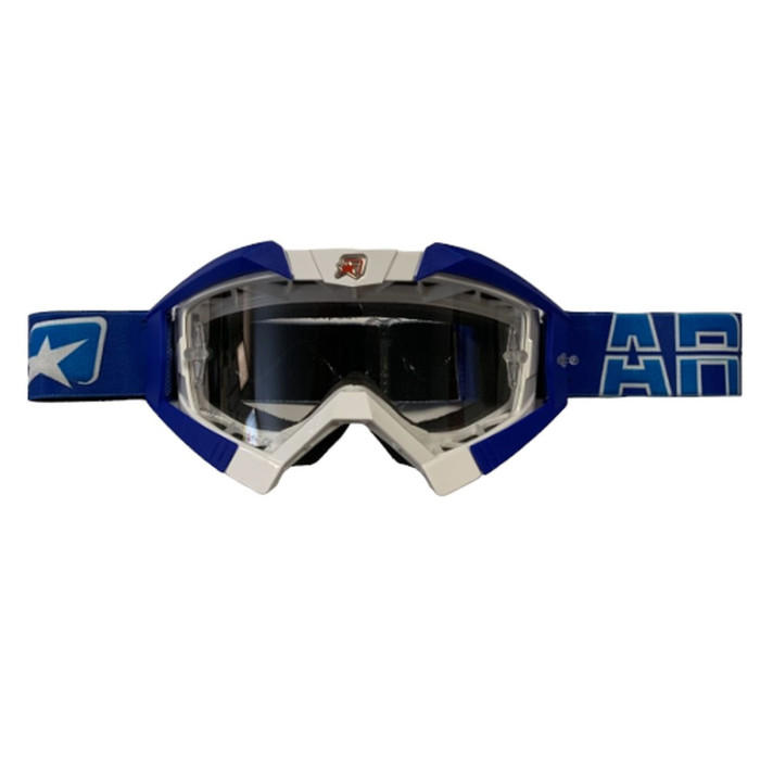 ARIETE GOGLE RIDING CROWS BASIC KOLOR BIAŁY / NIEBIESKI, SZYBKA ANTI FOG, ANTI SCRATCH, UV, ROLL-OFF READY, GĄBKA 2 WARS