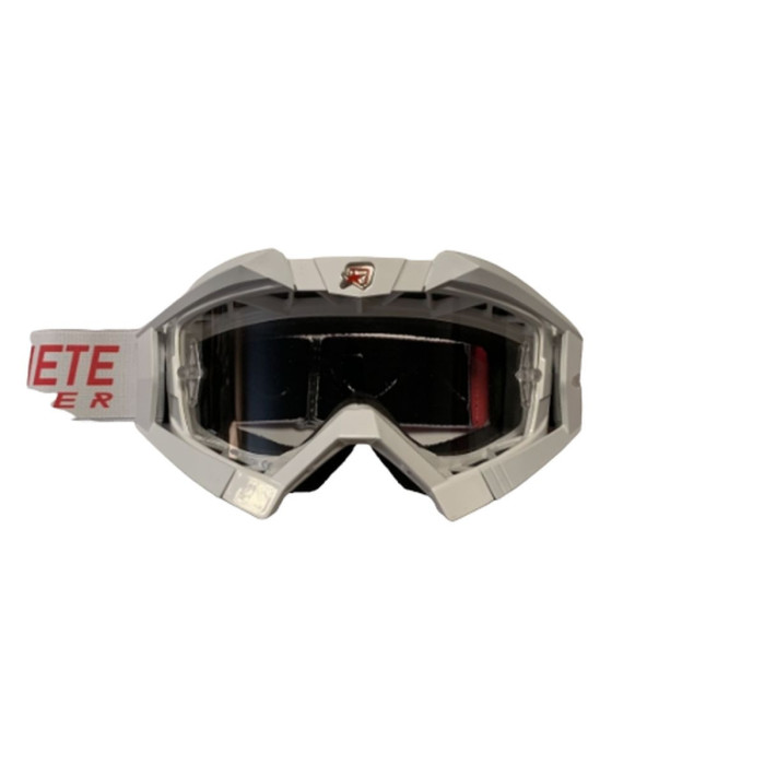 ARIETE GOGLE RIDING CROWS BASIC KOLOR BIAŁY / SREBRNY / CZERWONY, SZYBKA ANTI FOG, ANTI SCRATCH, UV, ROLL-OFF READY, GĄB