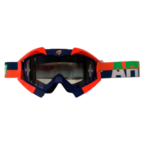 ARIETE GOGLE RIDING CROWS BASIC KOLOR GRANATOWY / POMARAŃCZOWY, SZYBKA ANTI FOG, ANTI SCRATCH, UV, ROLL-OFF READY, GĄBKA
