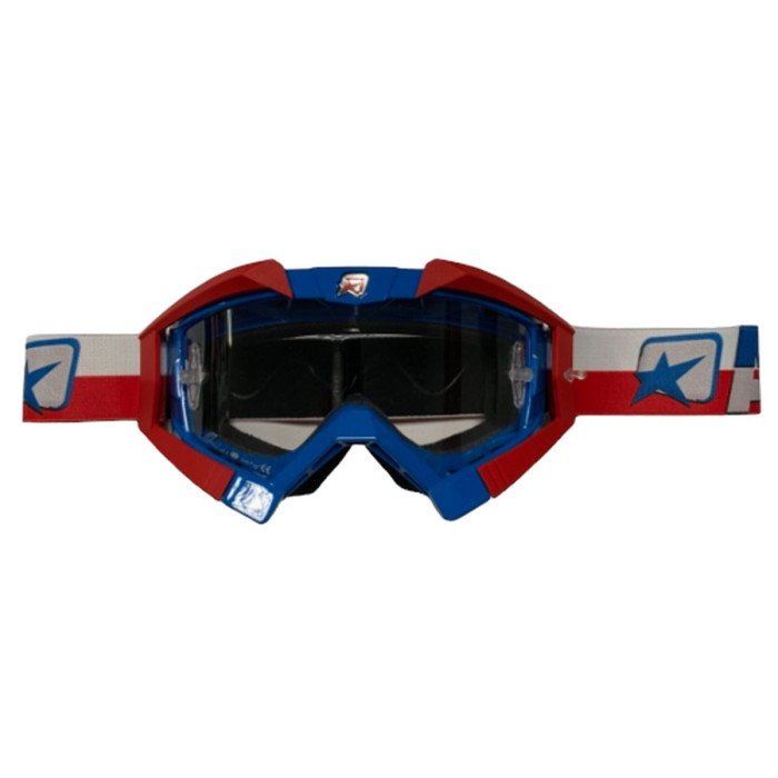 ARIETE GOGLE RIDING CROWS BASIC KOLOR NIEBIESKI / CZERWONY / BIAŁY, SZYBKA ANTI FOG, ANTI SCRATCH, UV, ROLL-OFF READY, G