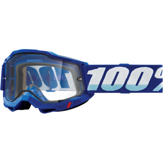 100 PERCENT ACCURI 2 ENDURO MOTO MĖLYNI AKINIAI - DVIGUBAI SKAIDRŪS LĘŠIAI - MĖLYNI / BALTI DVIGUBAI SKAIDRŪS LĘŠIAI