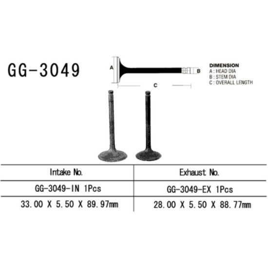VESRAH exhaust valve SUZUKI DR 200SE '01-'13, DR 650SE '96-'15 (OEM: 12912-42A00 (1pc.) (MADE IN JAPAN)
