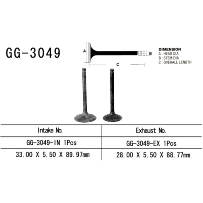 VESRAH Exhaust valve Suzuki dr 200se '01 -'13, dr 650se '96 -'15 (OEM: 12912-42A00 (1pcs.) (MADE IN JAPAN)