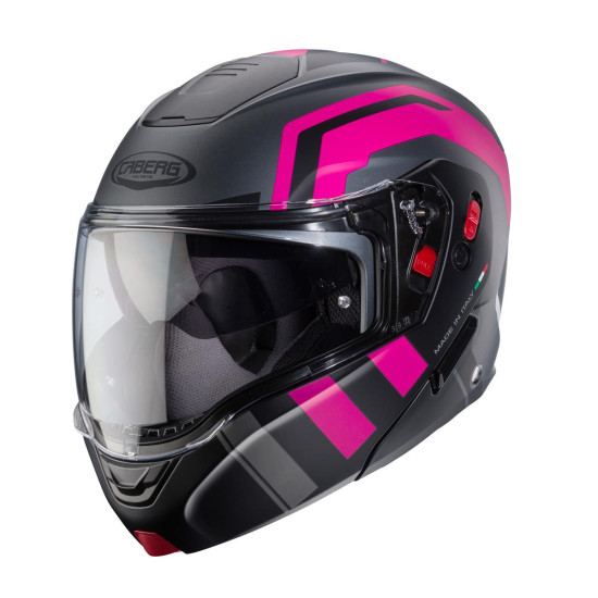 CABERG AKCINIS ATLENKIAMAS KALNŲ ŠALMAS HORUS X ROAD MODELIS SPALVA MATINIS PILKAS / JUODA / FUKSIJOS (RYŠKIAI ROŽINIS A