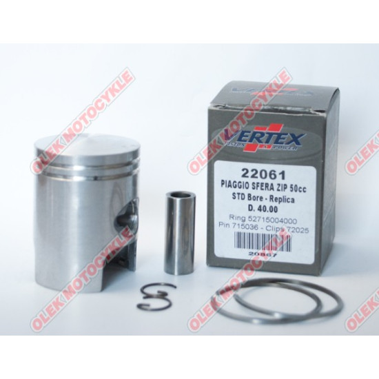 VERTEX piston PIAGGIO,SFERA,ZIP,QUARZ,FREE 40.80 mm (+0.80) ( rings 52715004080 X 2 pcs. )