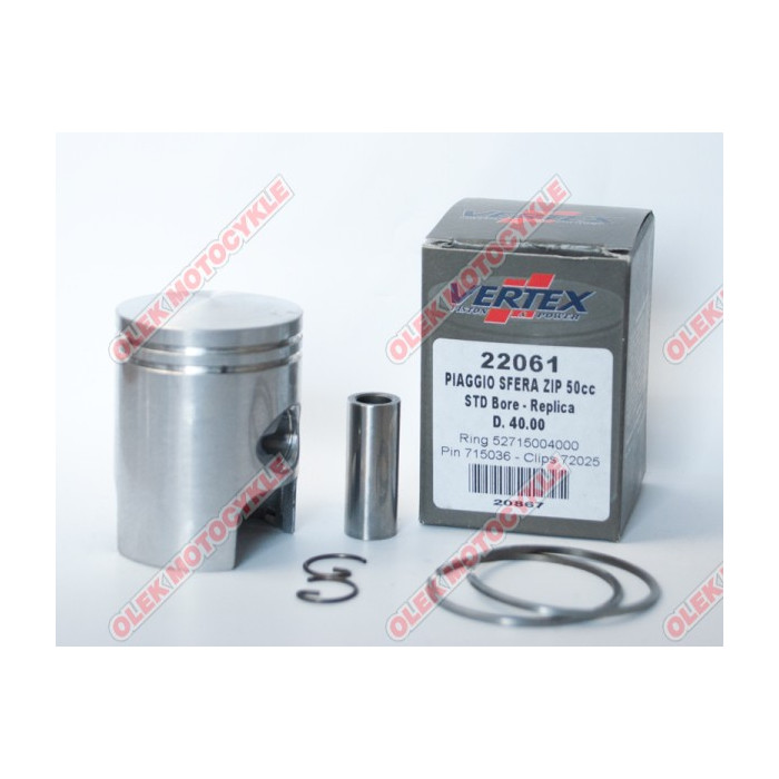 VERTEX piston PIAGGIO,SFERA,ZIP,QUARZ,FREE 40.80 mm (+0.80) ( rings 52715004080 X 2 pcs. )