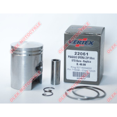 VERTEX piston PIAGGIO,SFERA,ZIP,QUARZ,FREE 40.80 mm (+0.80) ( rings 52715004080 X 2 pcs. )