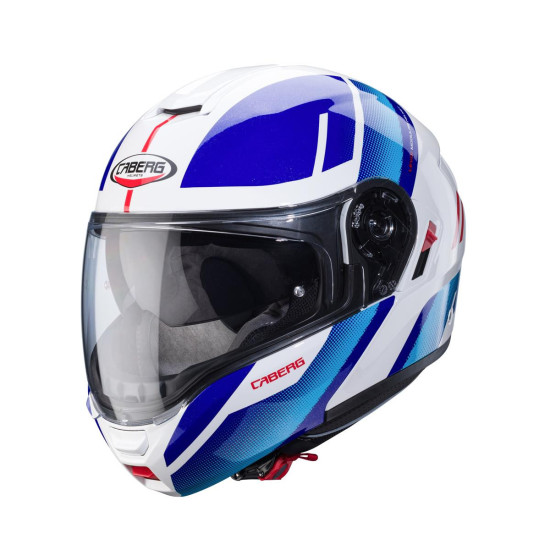 CABERG WYPRZEDAZ KASK SZCZĘKOWY FLIP-UP MODEL LEVO X MANTA KOLOR BIAŁY / NIEBIESKI / CZERWONY ROZMIAR S (PINLOCK W ZESTA