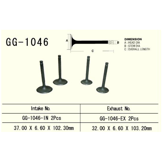 VESRAH exhaust valve HONDA XR 650R '00-'07, TRX 700XX '08-'16 (for 2 engines) (32.0X6.6X103.2 mm) (OEM: 14721-MBN-670) (1pc.)