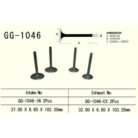 VESRAH Exhaust valve HONDA XR 650R '00 -'07, TRX 700xx '08 -'16 (2 engine) (32,0x6,6x103,2 mm) (OEM: 14721-MBN-670) (1pcs.)