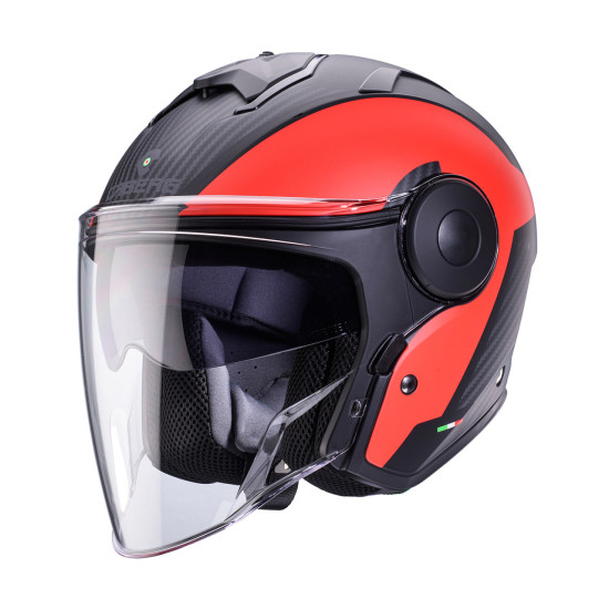 CABERG JET ATVIRAS ŠALMAS SU SKYDELIU, MODELIS SOHO MILANO, SPALVA RAUDONA / MATINĖ JUODA, DYDIS M