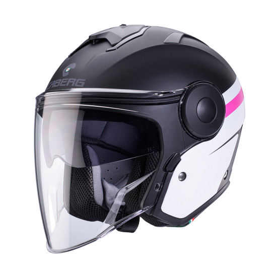 CABERG JET ATVIRAS ŠALMAS SU SKYDELIU, MODELIS SOHO ZEPHYR, SPALVA MATINĖ JUODA / BALTA / FUKSIJOS (INTENSYVIAI ROŽINĖ) 