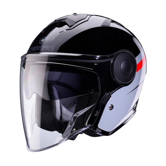 CABERG JET ATVIRAS ŠALMAS SU SKYDELIU, MODELIS SOHO ZEPHYR, SPALVA JUODA / PILKA / RAUDONA, DYDIS S