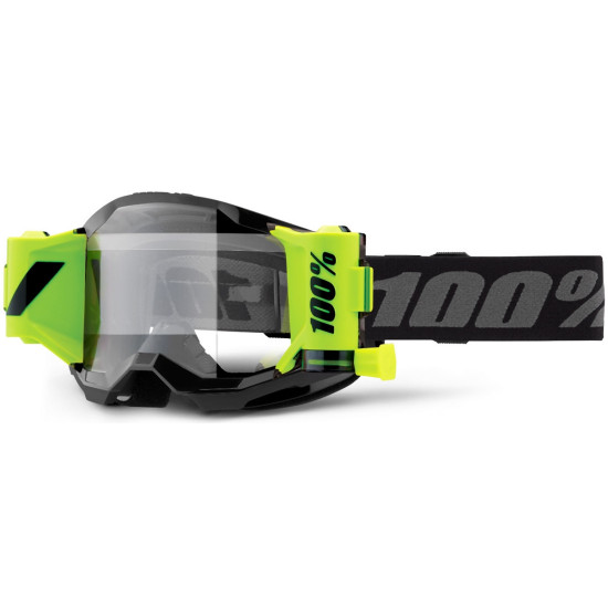 100 PROCENT GOGLE STRATA 2 FORECAST ROLL-OFF KOLOR CZARNY / ŻÓŁTY FLUO SZYBKA PRZEŹROCZYSTA (2X ROLKA W ZESTAWIE)