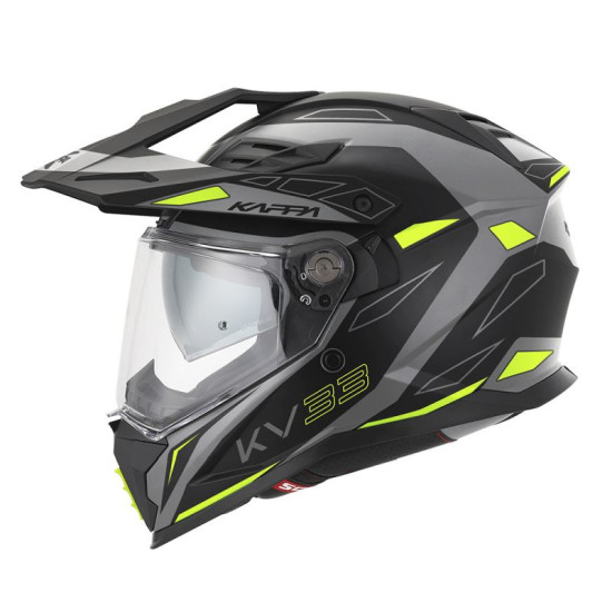KAPPA KASK KV33 GRAPHIC WIZZARD ENDURO DUAL OFF ROAD Z SZYBĄ I BLENDĄ KOLOR CZARNY SZARY ŻÓŁTY FLUO MATT ROZMIAR 54 / XS